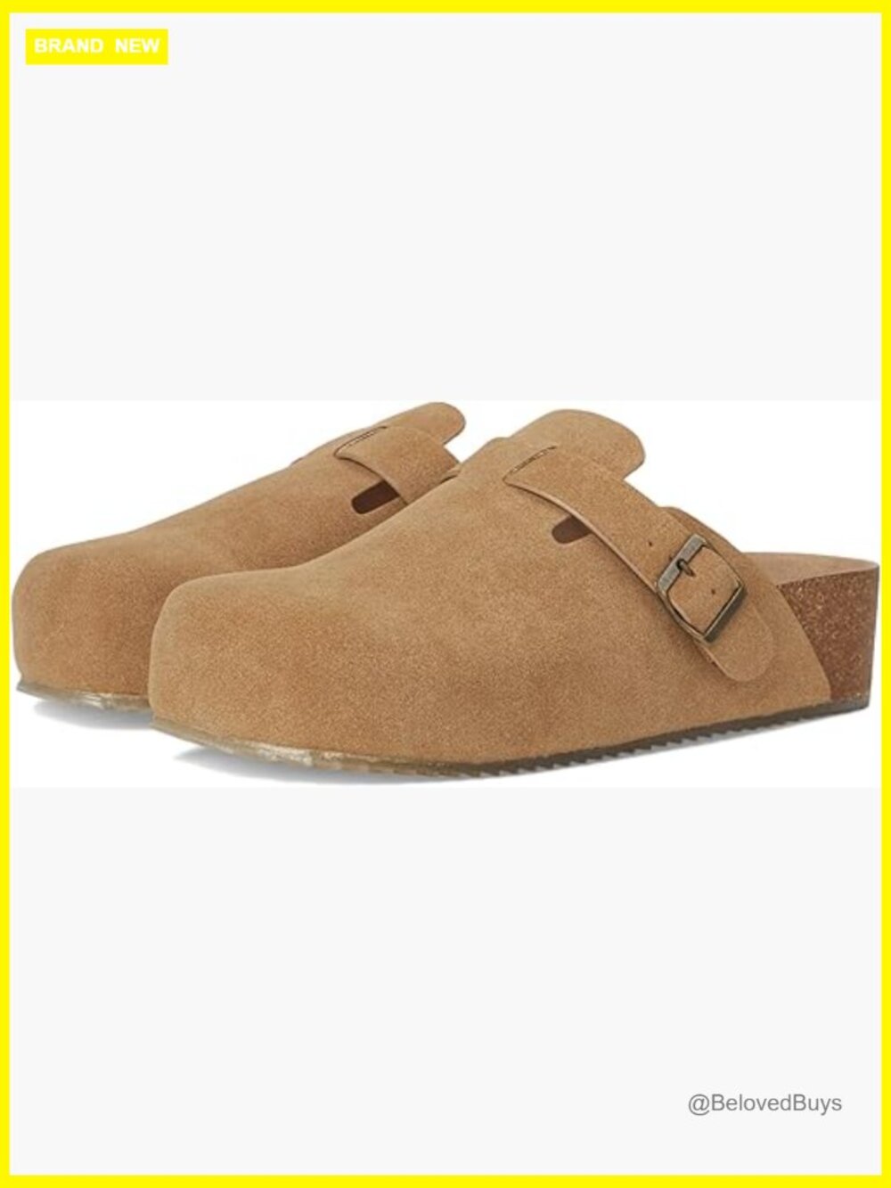 Faux Suede Cork Platform Mules with Buckle Detail - Picture 1 of 7